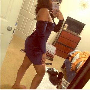 Velvet navy mini dress with matching choker